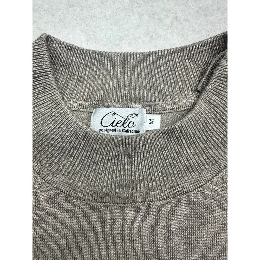 Cielo Sweater Womens M Black Tan Stripe Mockneck Top Dainty Preppy Viscose - Picture 2 of 8